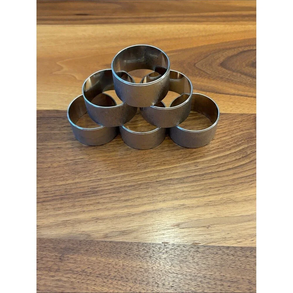 Silver Tone Brushed Metal Textured Set of 6 Napkin Rings 1”